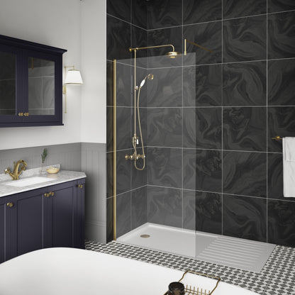 800mm Wetroom Screen With Brass Support Bar