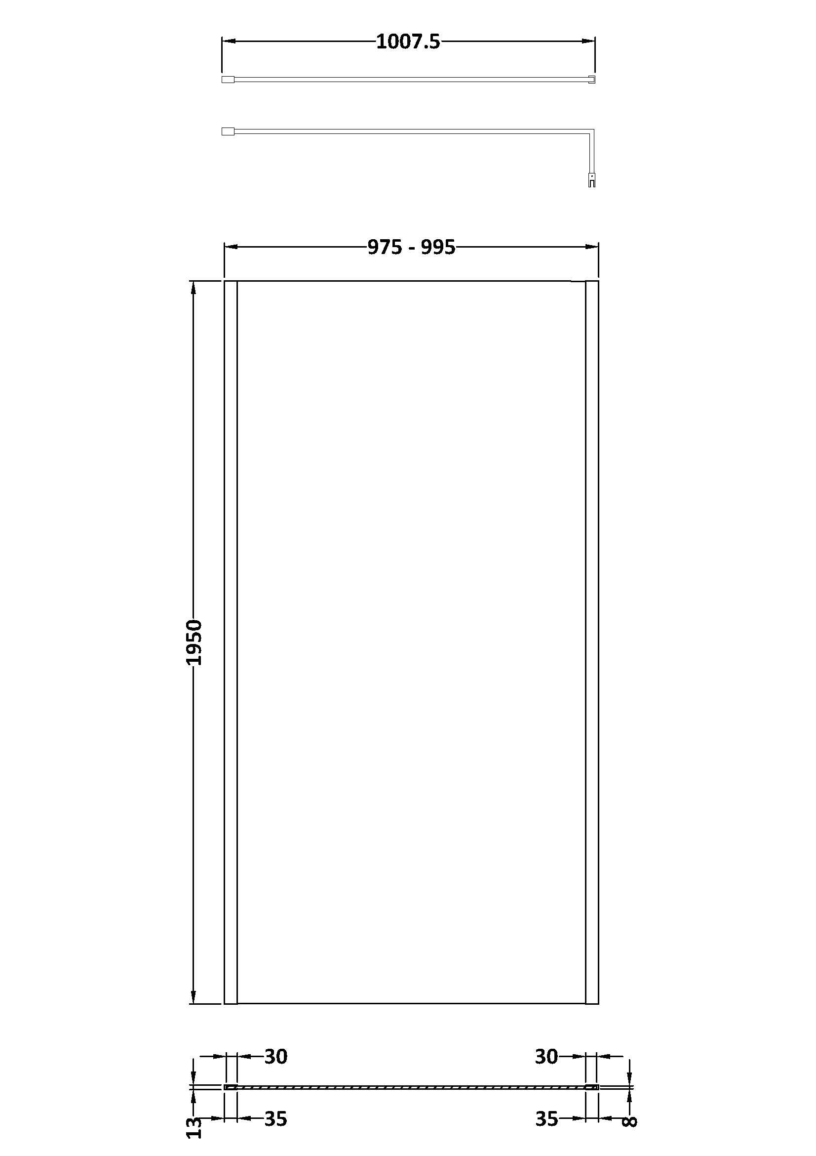 Hudson Reed 1000mm Brushed Brass Semi-Frameless Wetroom Screen With Support Bar and Profile Kit