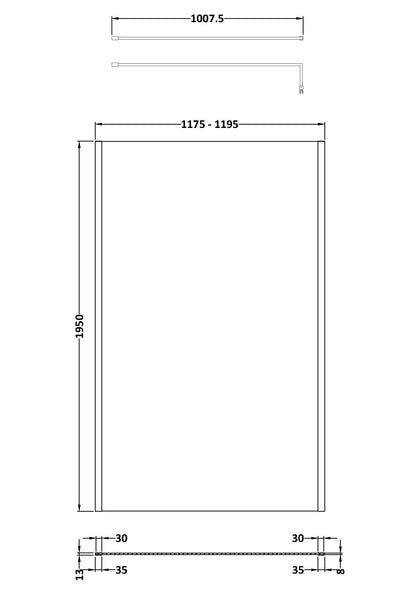 1200mm Outer Framed Wetroom Screen with Support Bar