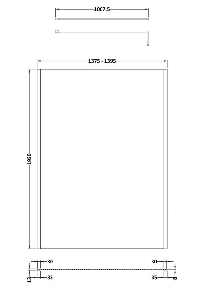 1400mm Outer Framed Wetroom Screen with Support Bar
