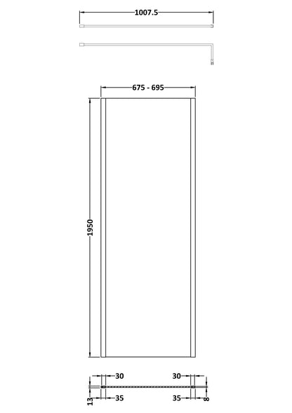 700mm Outer Framed Wetroom Screen with Support Bar