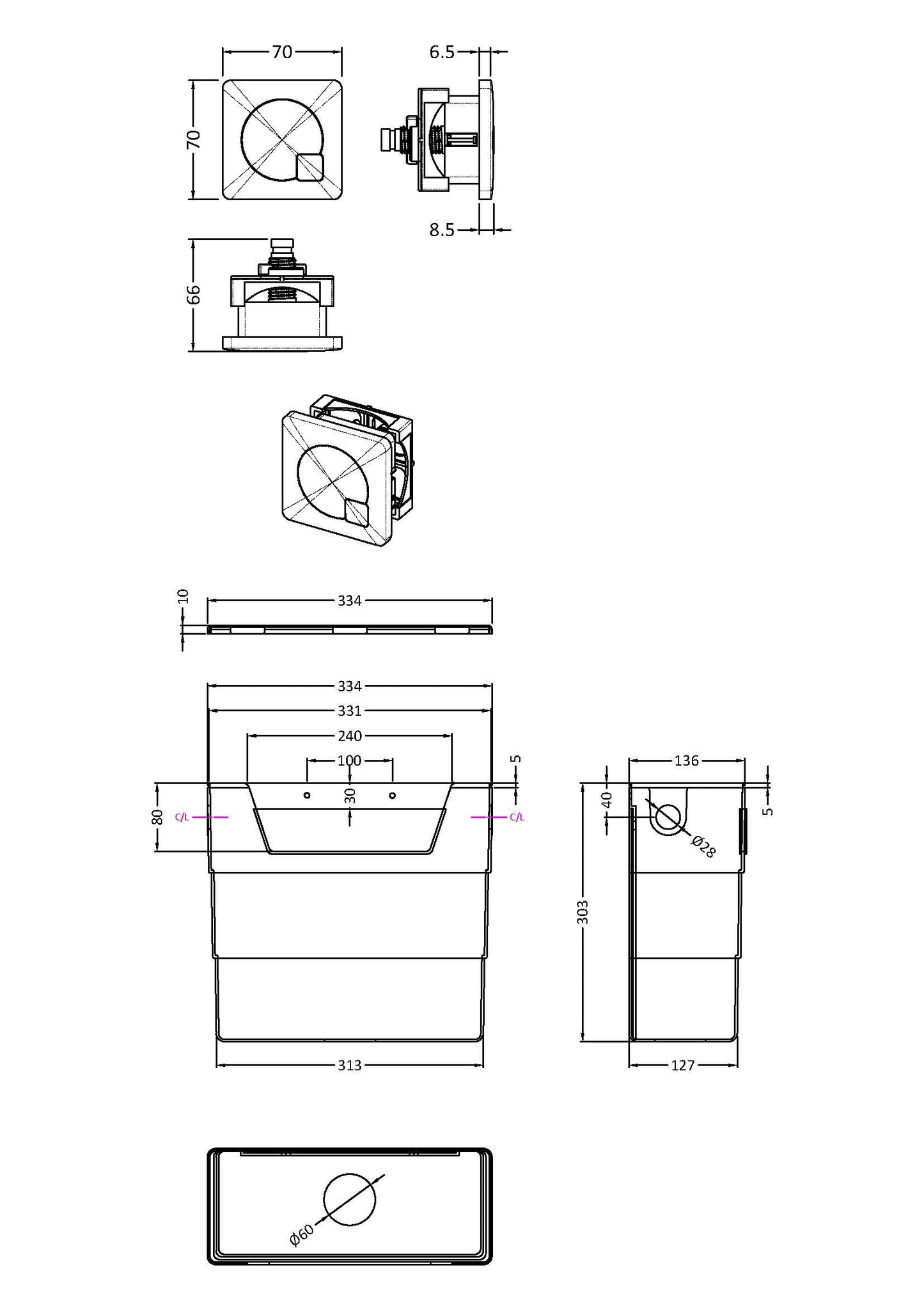 Hudson Reed Contemporary Cistern With Chrome Square Flush Plate